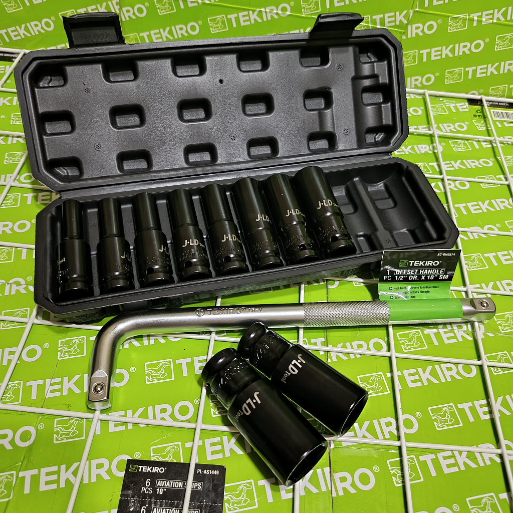 Mata Sok Impact JLD TOOLS READY COD Kunci Shock Set 10 Pcs 8-24 Mm / Tekiro Gagang Kunci Mata Sock L