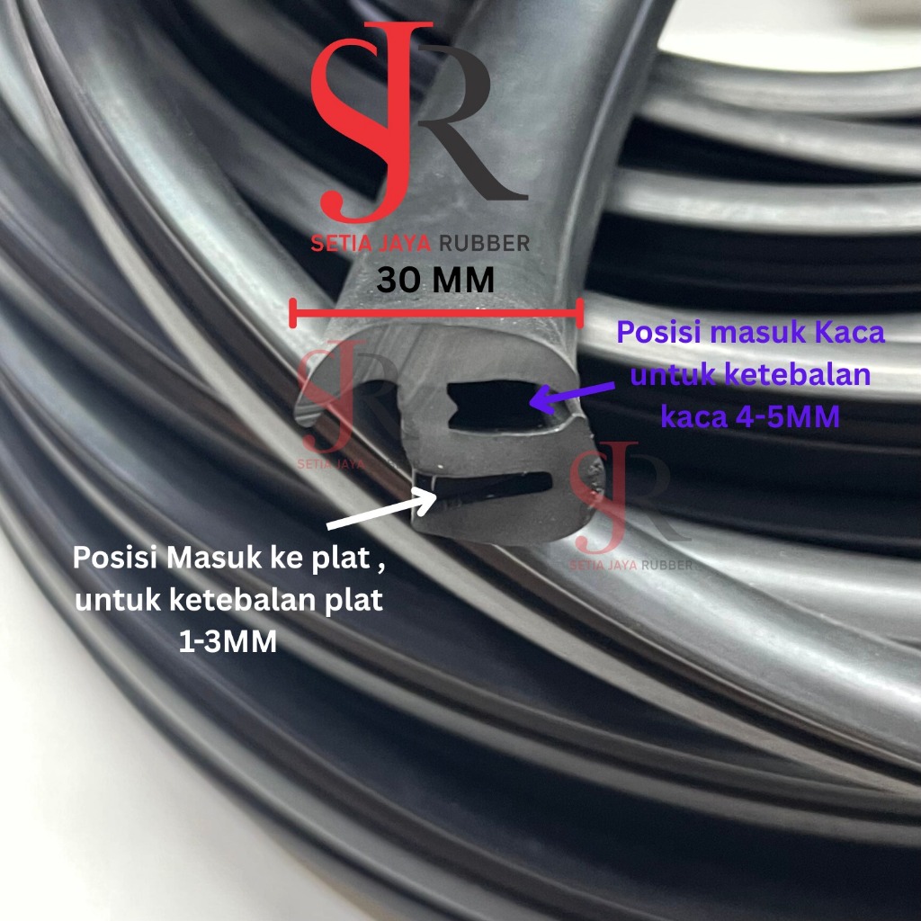 Karet Kaca S Polos Lebar 30MM Karet Kaca Mobil Type S Polos 3CM Meteran