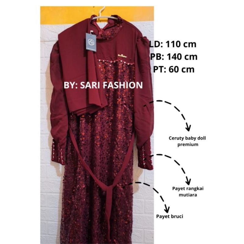 Gamis Payet/ Setelan Kerudung Glamour
