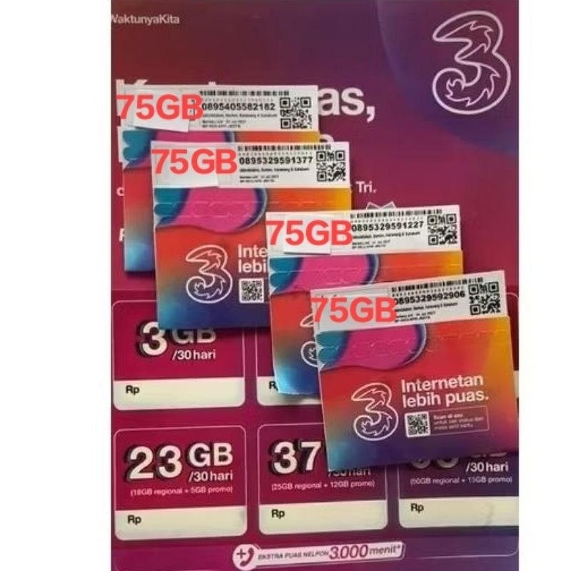 Perdana Tri 75Gb, 30Hari Full