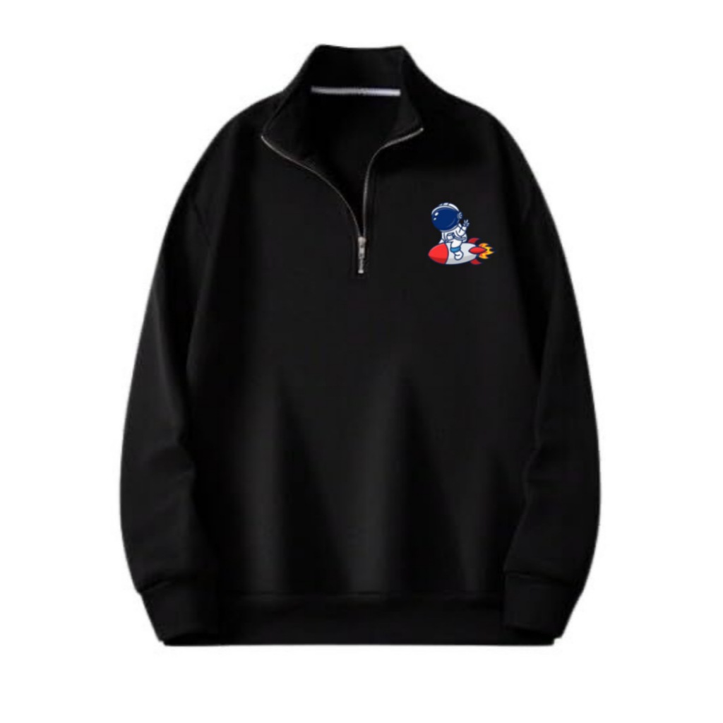 Jaket Halfzip Rugby Black Unisex LunarVoid | Jaket Hitam Pria Wanita