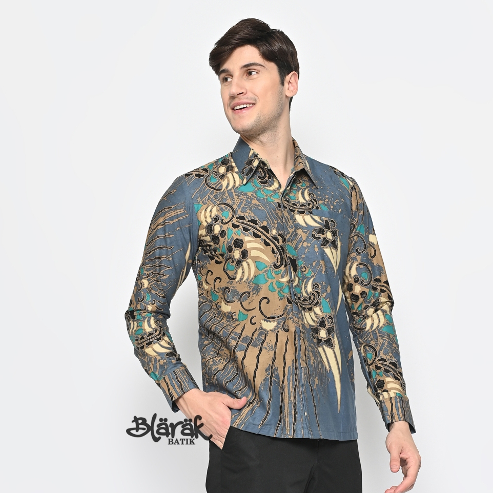 BLARAK - Baju Kemeja Batik Pria Premium Lengan Panjang Pancanaka Abu-Abu Blarak Batik
