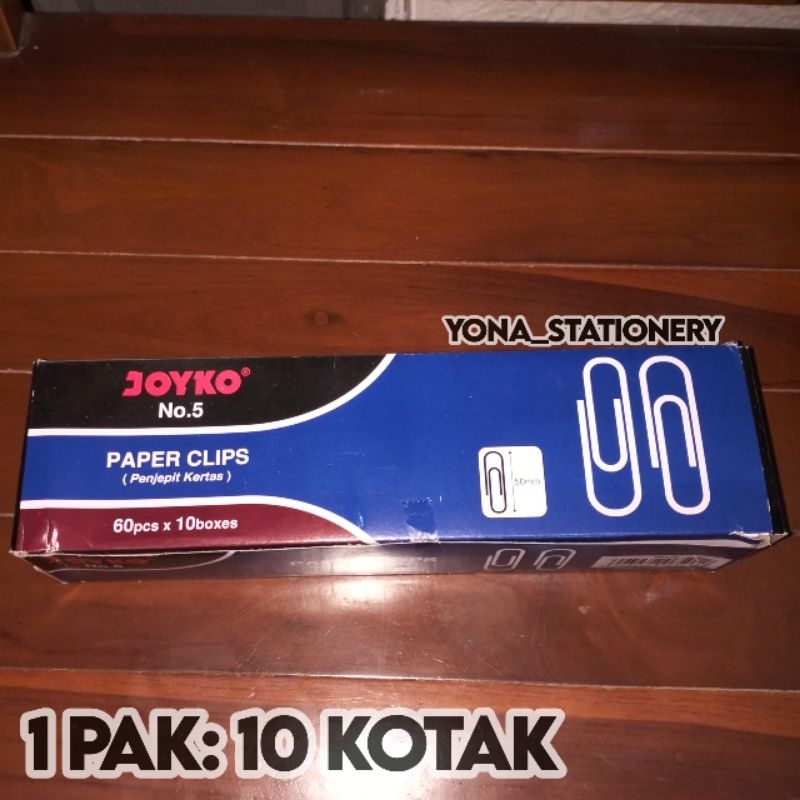 

Paper Clip No.5 Joyko | 50 MM | 1 Pak: 10 Kotak | 1 Kotak: 60 Pcs
