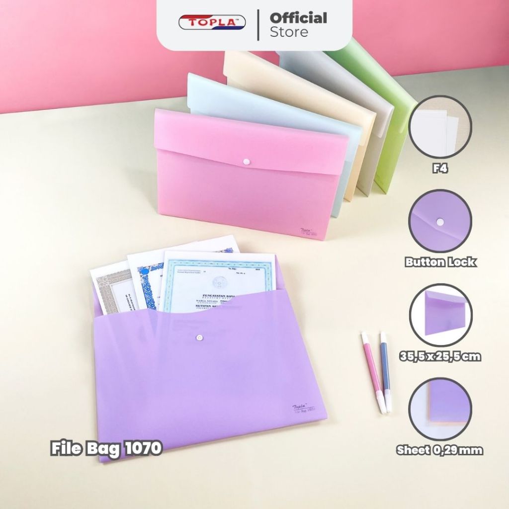 

File bag kancing tebal dokumen organizer map kertas berkas ukuran folio topla