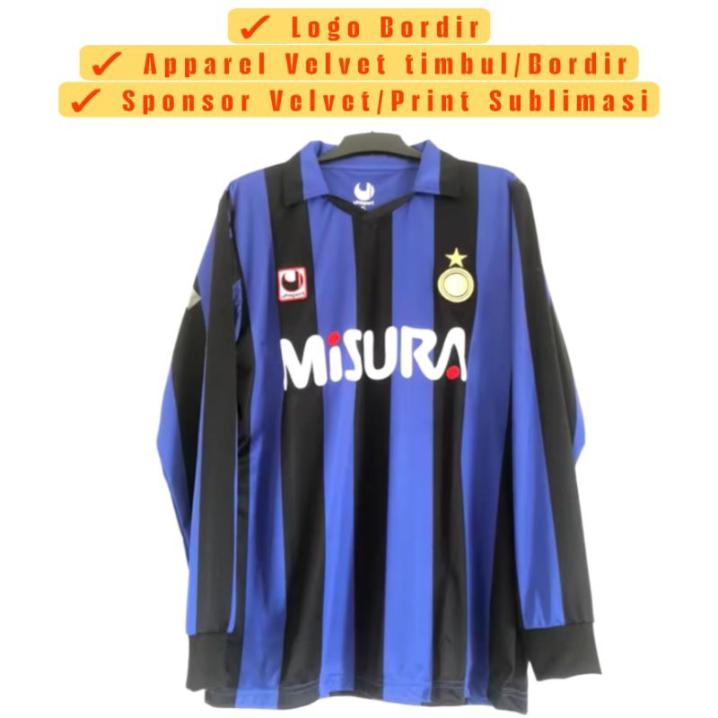 [Sponsor Velvet] Baju Bola Retro Inter Milan Home 1990/91 Jersey Vintage Blokecore