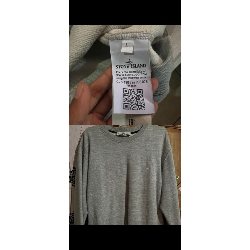 (NEGO) Sweater Shirt SweatShirt Warna Abu - crewnec STONE ISLAND Ukuran L Bekas(Second)