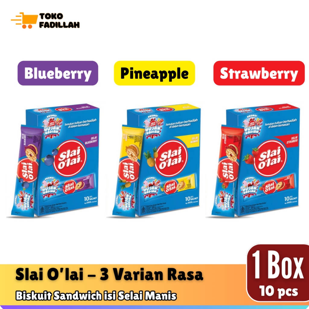 

Biskuit Slai Olai Box isi 10 pcs - Rasa Stroberi, Nanas, Blueberi