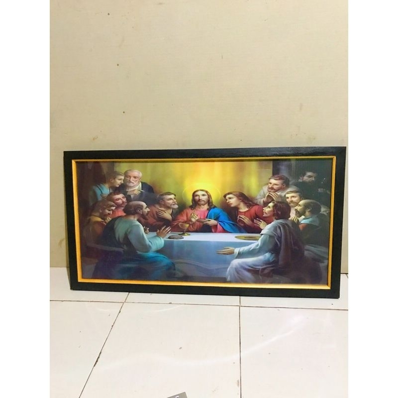 hiasan dinding gambar Yesus perjamuan kudus plus bingkai 65x45cm