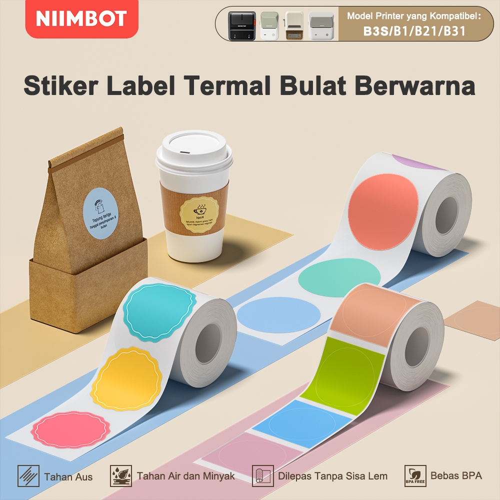 

NIIMBOT B1/B21/B3S Stiker Label Bulat Termal Stiker Tanggal Produksi Makanan Kue Berperekat