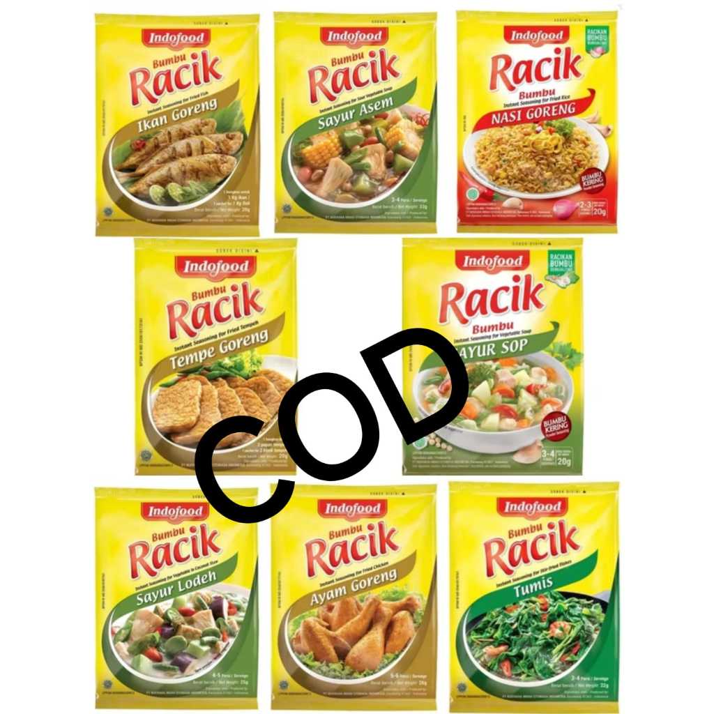

Indofood Bumbu Racik Sachet 20gr Goreng Sop / Bumbu Racik Mie Goreng