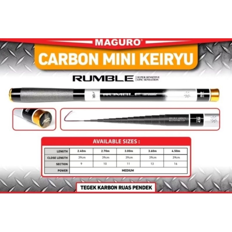 Joran Tegek Maguro carbon Keiryu rumble tegek carbon ruas pendek lentur tegek sensitif tegek 240cm 2