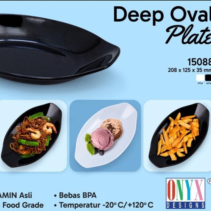 Piring Oval Hitam Pekat Glossy Mengkilap Melamin Cekung Dalam Awet Kuat Tebal Tahan Panas Premium On