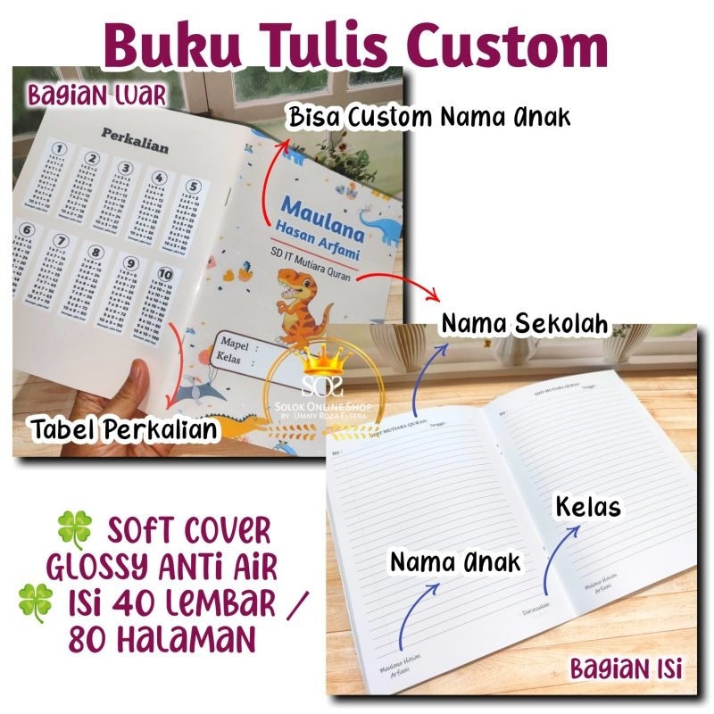 

+BONUS | Buku Tulis Anak Sekolah Custom Laminasi Glossy Anti Air 40 Lembar