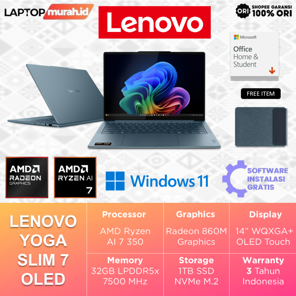 Laptop Lenovo Yoga OLED Ryzen AI 7 350 32GB 1TB 14" WQXGA Touch Windows 11 - Yoga Slim 7 14AKP10