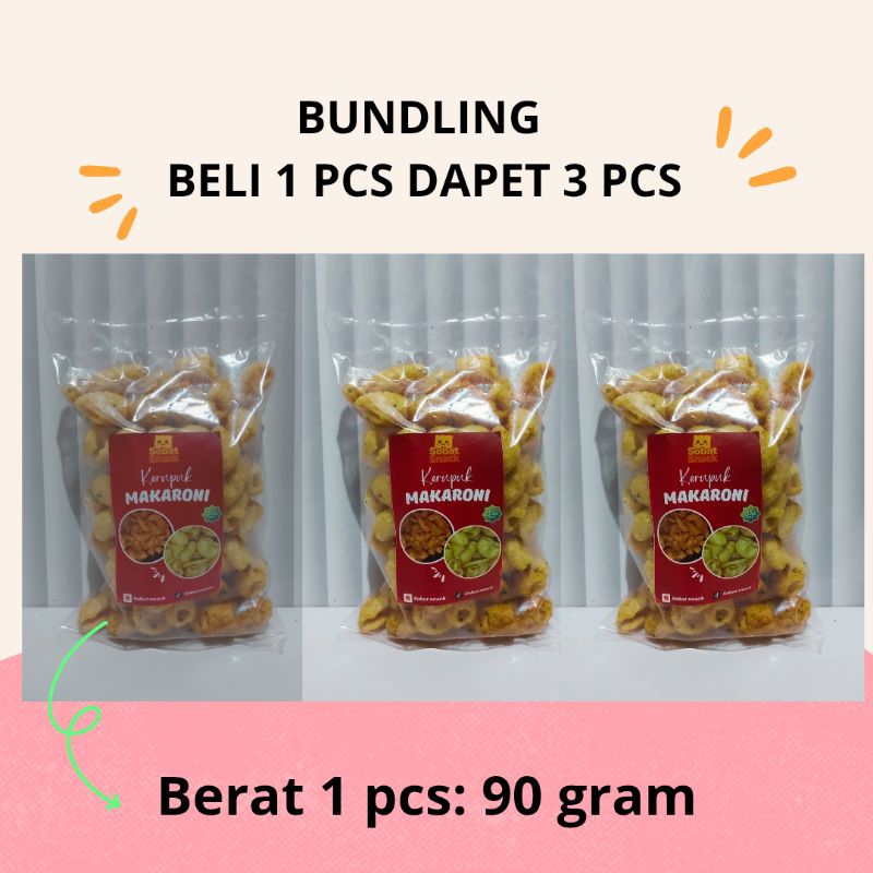 

BUNDLING BELI 1 PCS DAPET 3 PCS /MAKARONI PEDAS ASIN DAUN JERUK / SNACK KILOAN / BERAT 90 GRAM PER PCS