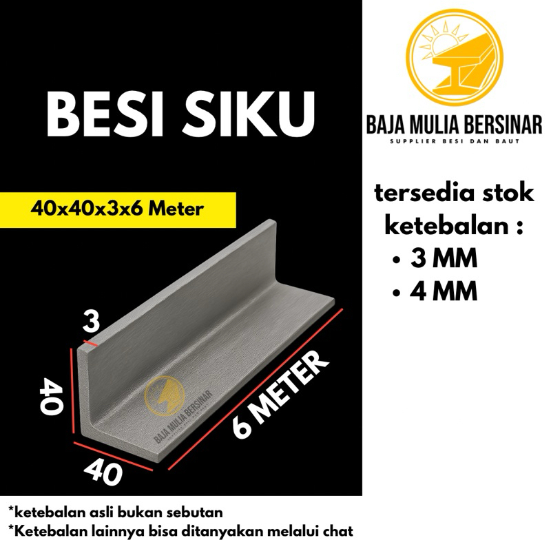 Besi Siku 40x40 Panjang 6M | Tebal 3 – 4mm | Kuat & Presisi