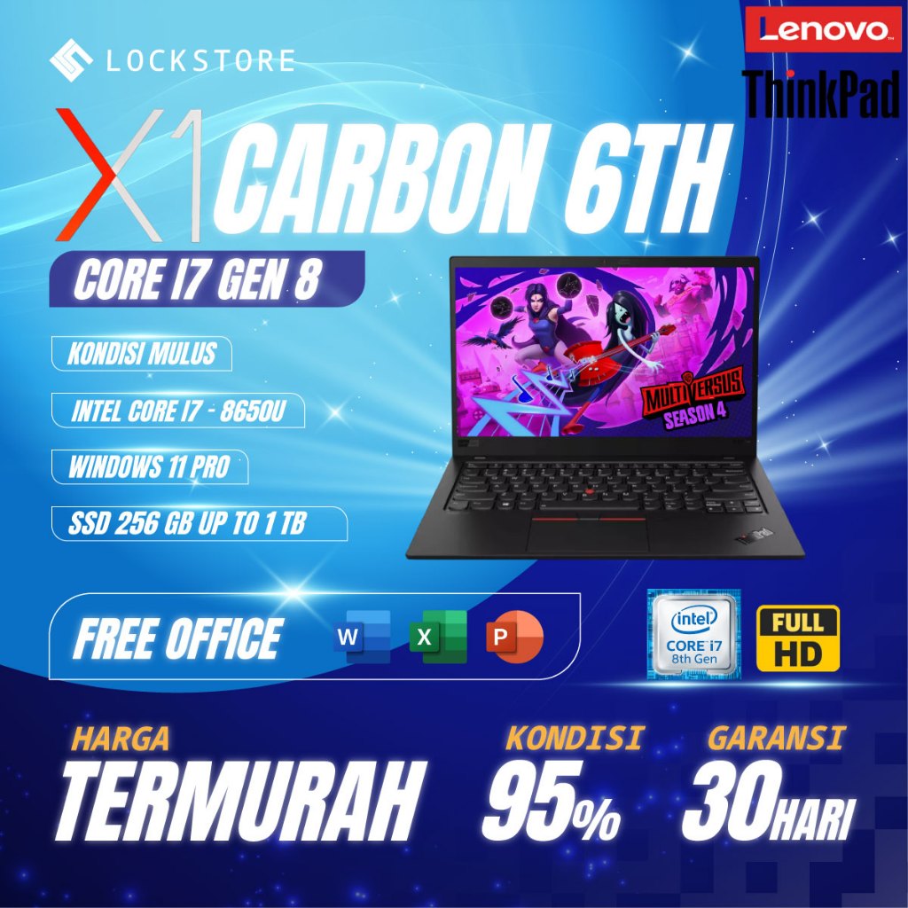 lenovo thinkpad x1 carbon core i7 gen8 16GB 512GB WIN ORI - x1 i5 gen8, 8GB - 256GB