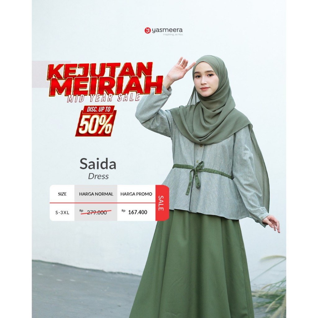 Gamis Yasmeera  - SAIDA DRESS / PROMO GAMIS YASMEERA - Gamis Stylish One Set Look Bahan Katun Toyobo