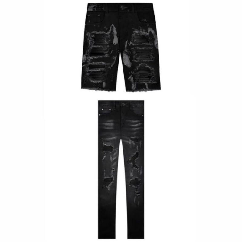 [ORIGINAL 100%] RUCAS S8 “Black Caviar Leather” Biker Long & Short Jeans