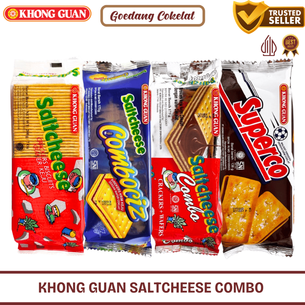 Khong Guan Saltcheese Combo Combociz Crackers Biscuit Krekers Keju Superco Coklat Chocolate 175g / 2