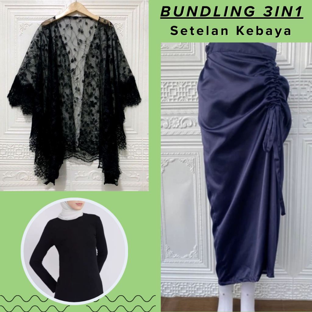 TERMURAH BUNDLING 3IN 1 OneSet Kebaya Outer Renda Mix Rok Instan Serut Terbaru Setelan Inner Outer W