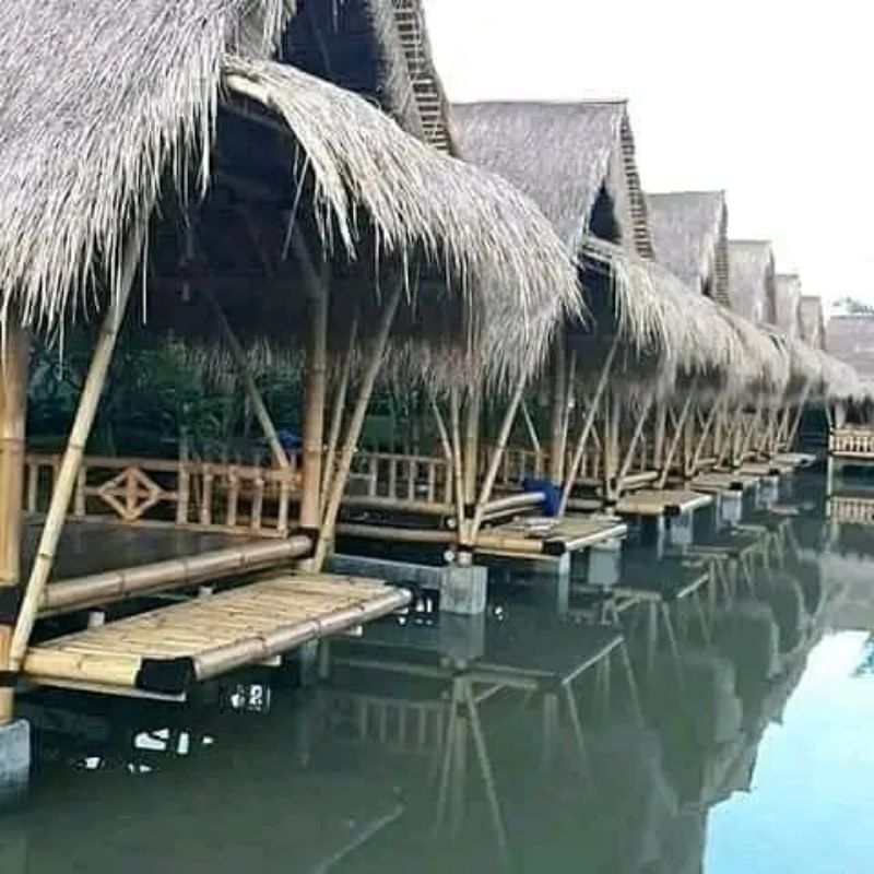 saung bambu lesehan ukuran 2,5x2,5 memakai atap ilalang