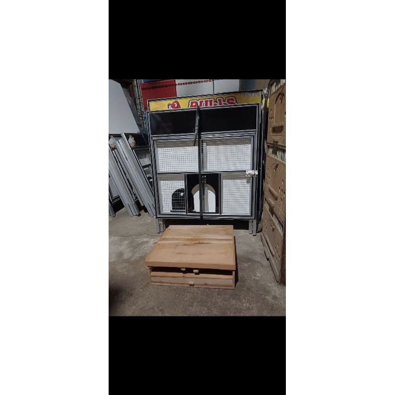 kandang macan lipat almunium melamin ukuran 70*70 dan gupon lipat