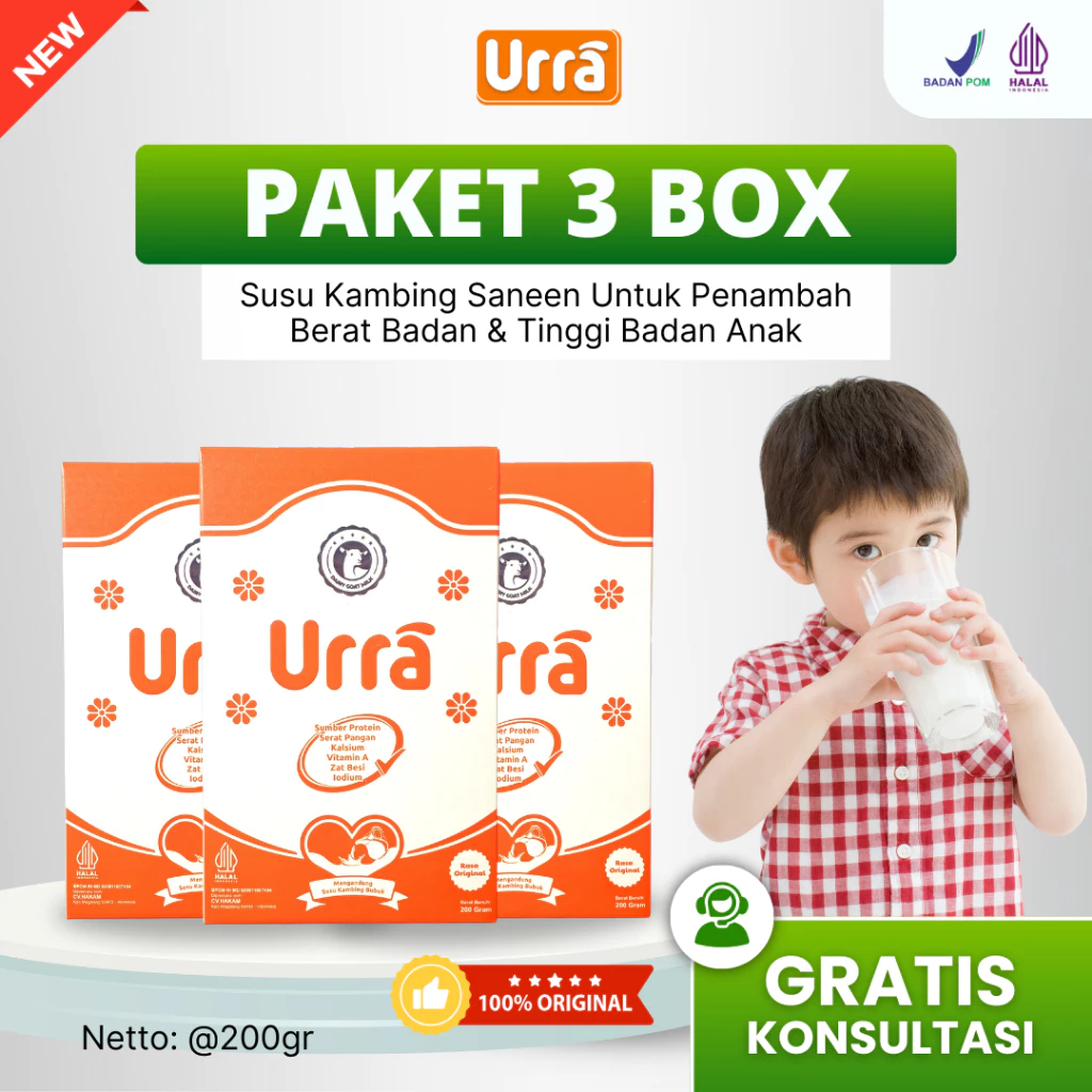 

Susu URRA - Susu Kambing Saneen Untuk Penambah Berat Badan & Tinggi Badan Anak - 3 Box