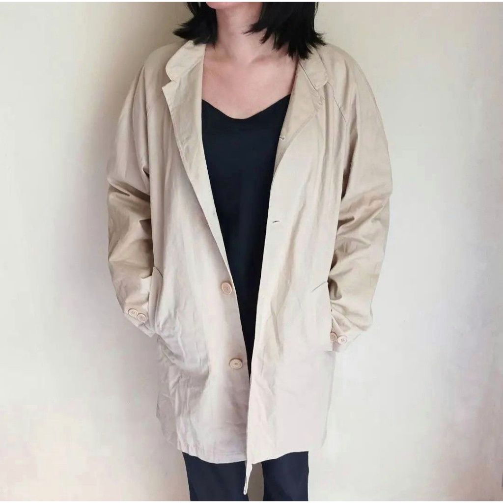 [New] Long Coat Outer Blazer Luaran Jumbo Big Size Wanita Cream
