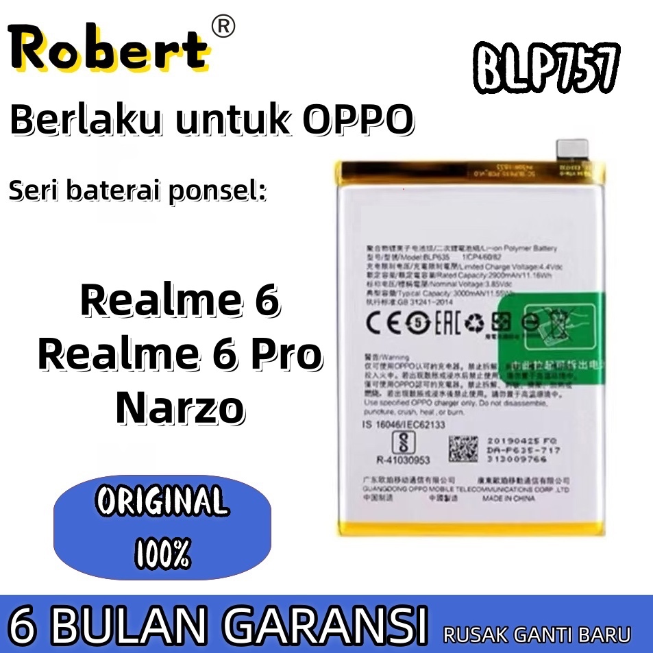 Barterai Robert BLP757 Realme 6 / Realme 6 Pro / Narzo  Baterai HP ORIGINAL