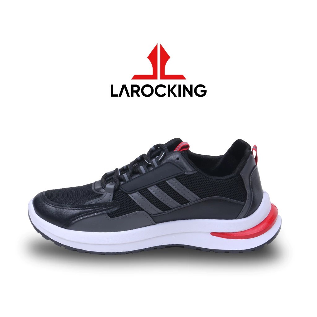 COD Promo Terbaru Larocking Nova Hitam Abu Sepatu Sneakers Pria