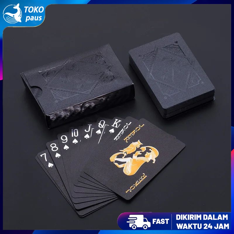 24K Kartu Remi Poker Plastik Anti Air Kartu remi foil emas kartu  poker/kartu poker