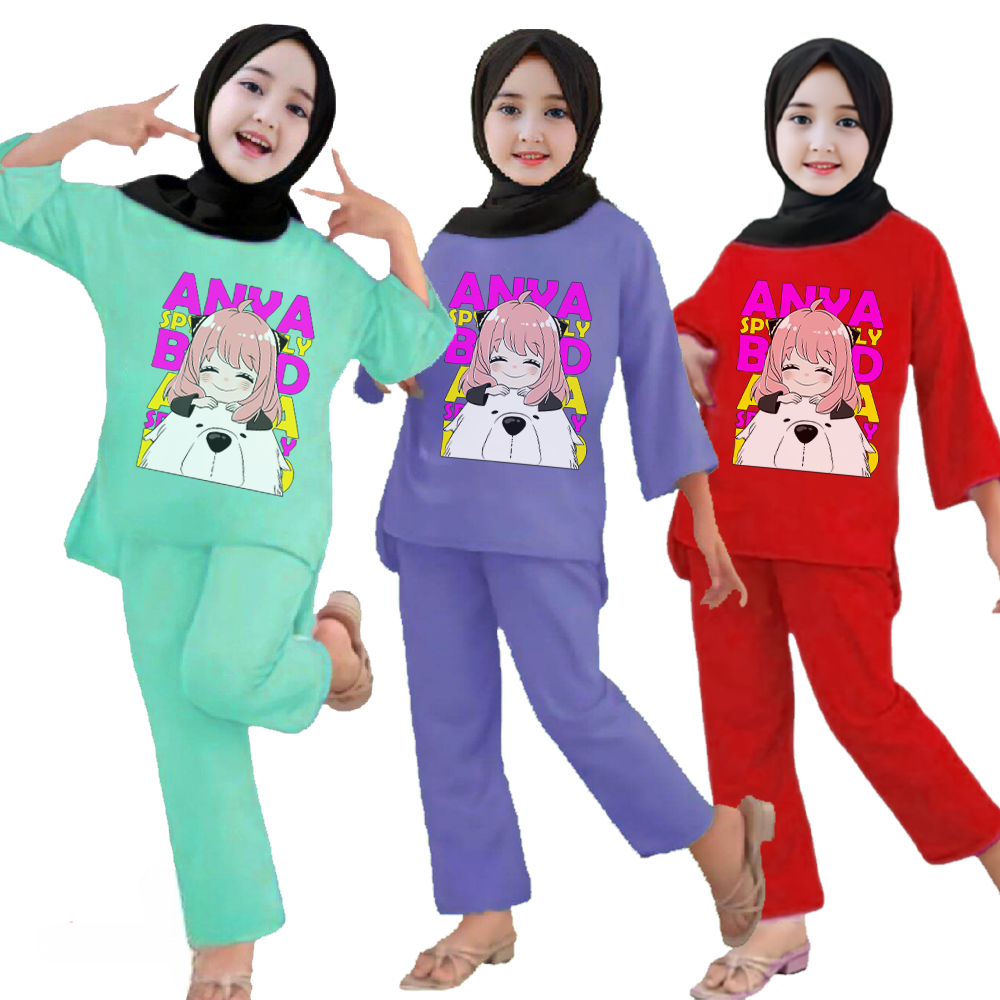 Zyana - Setelan anak perempuan Motif Anya Usia 3 -12 Tahun one set anak