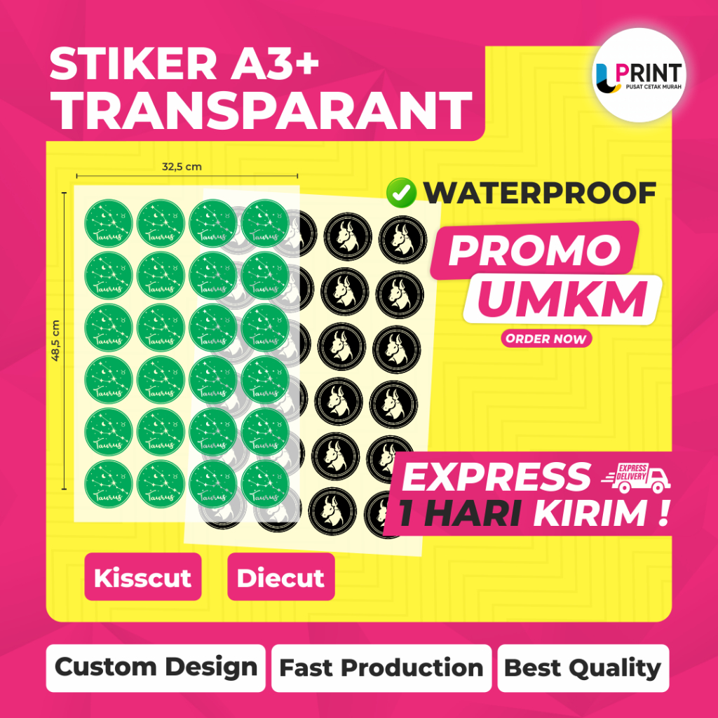 

CETAK STIKER CUSTOM VINLY TRANSPARANT A3+ ( CETAK & CUTTING)