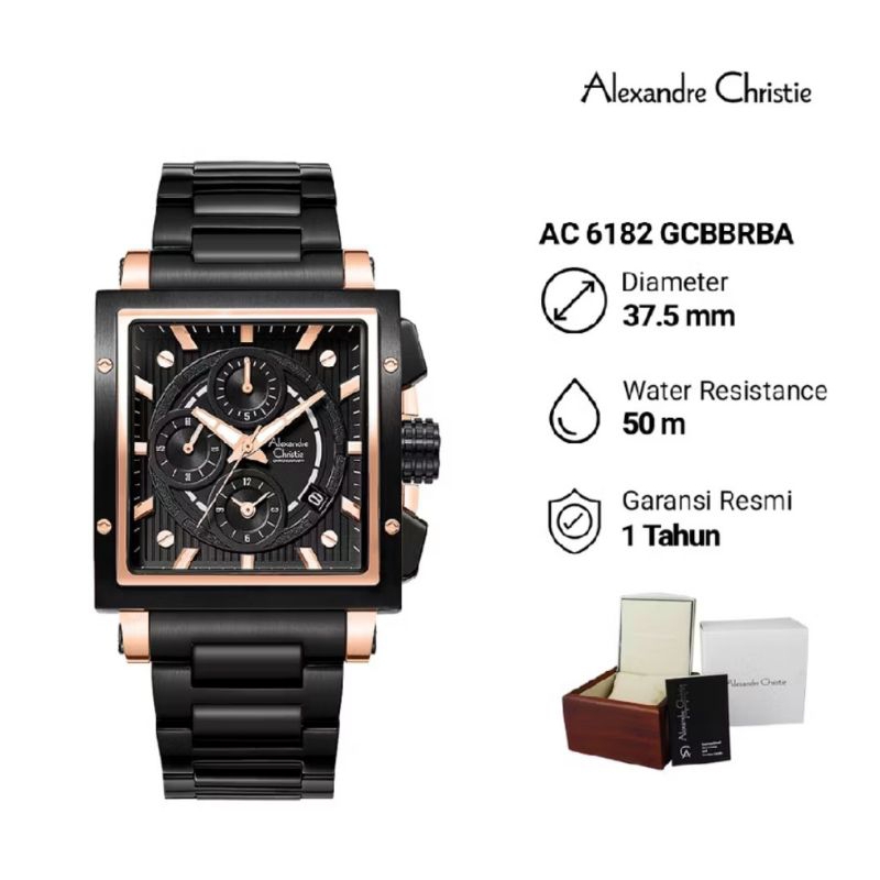 Jam Tangan Pria Alexander Christie AC 6182 GCBBRBA Analog Cronograph Aktif Stainless Steel