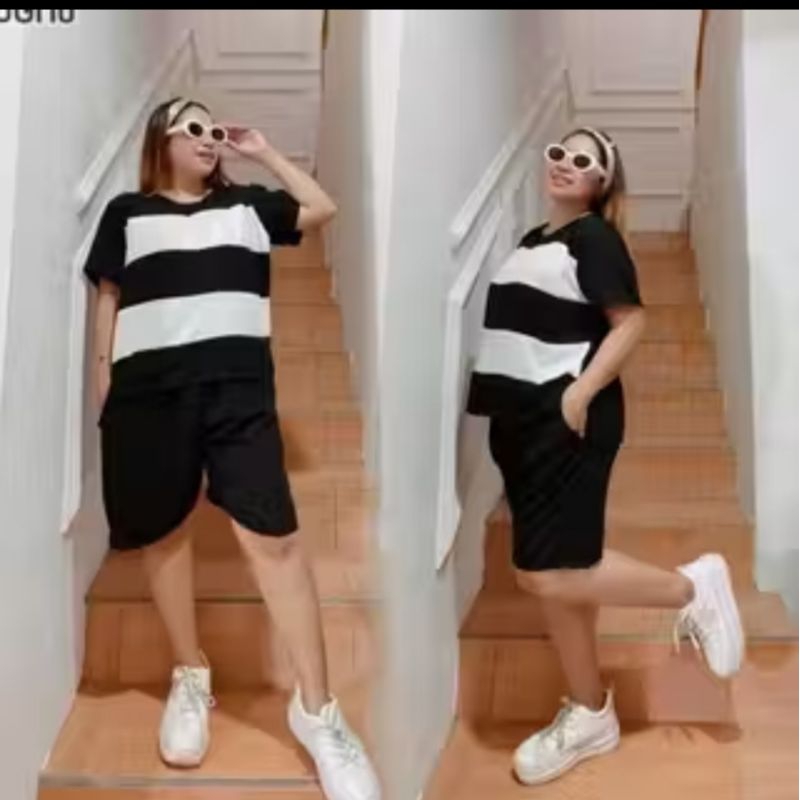 TERMURAH    SETELAN SETELAN PENDEK SALUR BLASTER  SETELAN WANITA JUMBO ON SET CRINGKEL TER BARU
