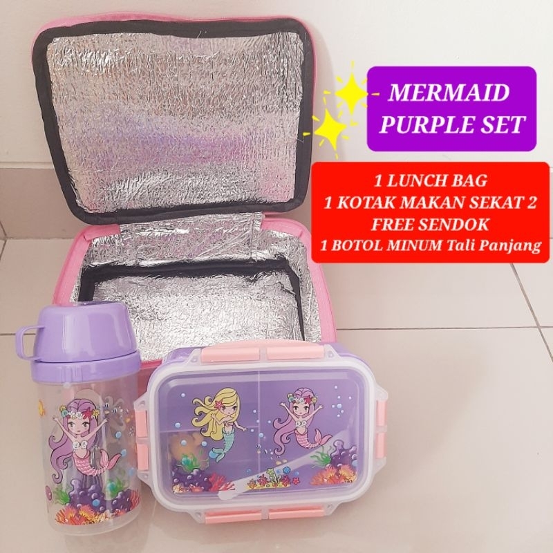lunch box mermaid lunch bag ariel mermaid botol minum karakter mermaid ungu purple mermaid lunch bag
