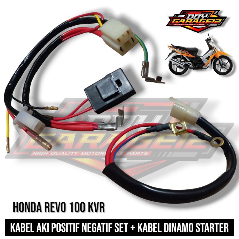 Kabel Accu Aki Set+Dinamo Starter Honda Revo 100 KVR Revo Lancip Kabel Accu Aki Positif Negatif,Kabe