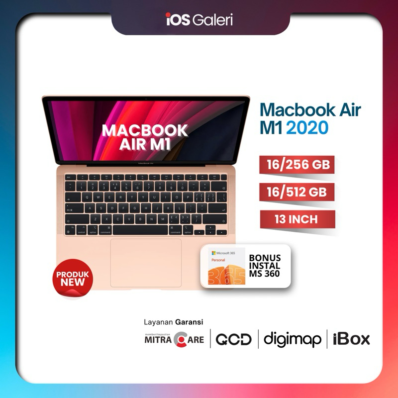 Λρρle Macbook Air M1-2020 13" 16GB 256GB/512GB Original Garansi Resmi