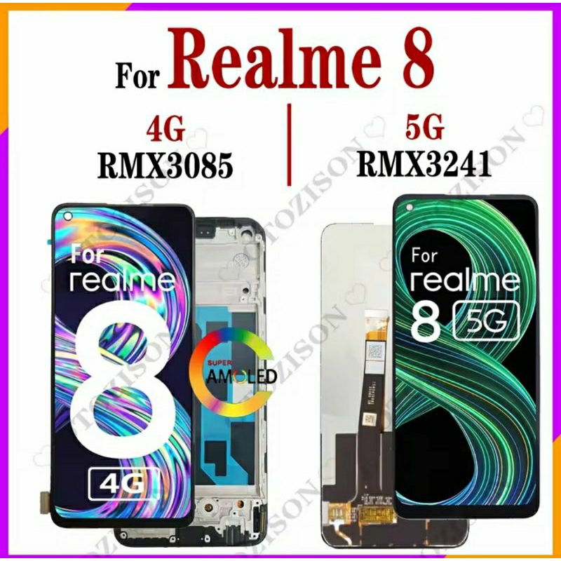 Lcd Fullset Frame Realme 8 4g dan Realme 8 5g Supot Finger print Bonus Antigores
