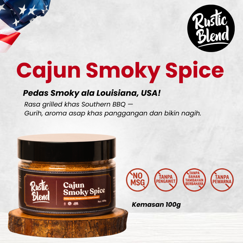 

Bumbu Marinasi BBQ Instan Ayam, Daging, Seafood | Rustic Blend Cajun Smoky Spice No MSG Cajun 100g