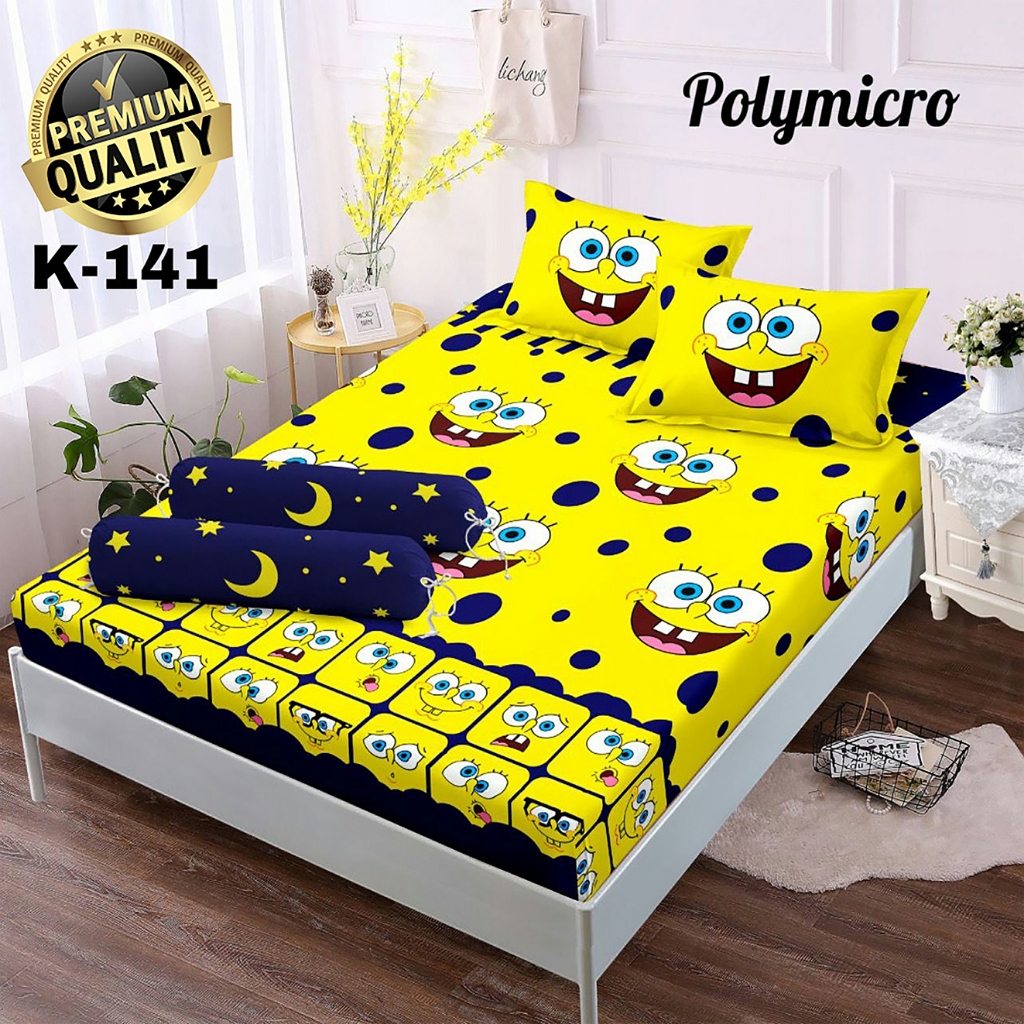 SPREI AESTHETIC MOTIF SPONGEBOB UKURAN 120, 160, 180x200 SUDUT KARET / SEPREI HOMEMADE HALUS FREE SA