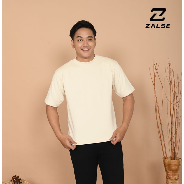 ZALSE + KAOS SANTAI + SLIT OVERSIZE BAHAN COOLBREEZE POLOS KREM  + PRIA WANITA