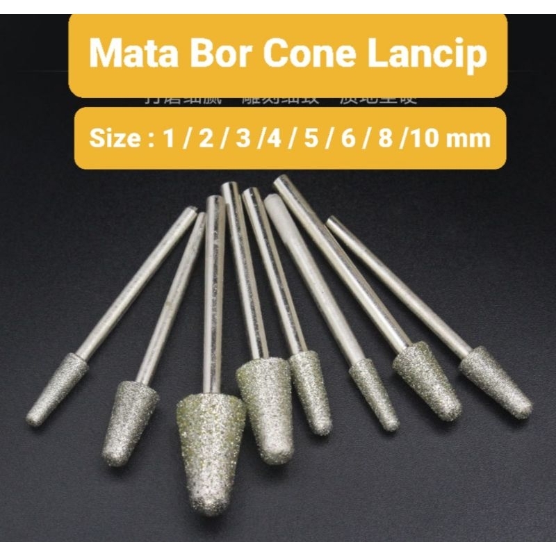 Set 4pcs mata bor tangan kerucut tumpul cone shape untuk mini hand drill poles diamond polishing uki