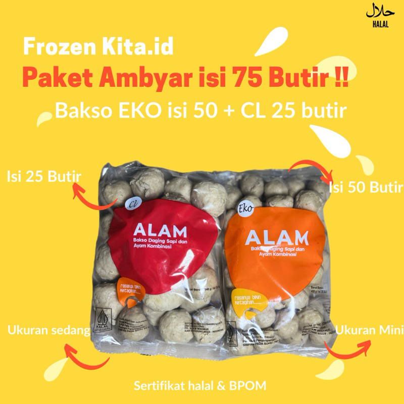 

PAKET AMBYAR BAKSO ALAM ISI 75 BUTIR (50 Eko + 25 CL)