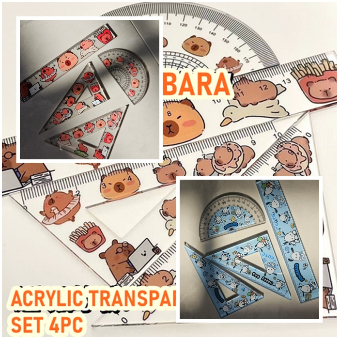 

[ORGM] SET 4 PC | Alat Tulis Kantor Perlengkapan Menggambar Penggaris Geometri Set Busur Set Akrilik Motif Karakter