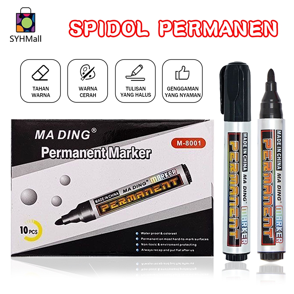

【BUNDLING 10pcs】SYH Mall Spidol Permanen Tahan Air Tidak Luntur untuk Lukisan & Grafiti M-8001 - Anti Bocor & Cepat Kering