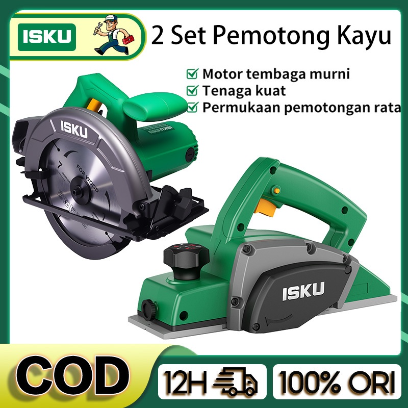 ID ISKU 2 SET PEMOTONG KAYU/MESIN POTONG KAYU CIRCULAR SAW 1000W / MESIN SERUT KAYU 450W