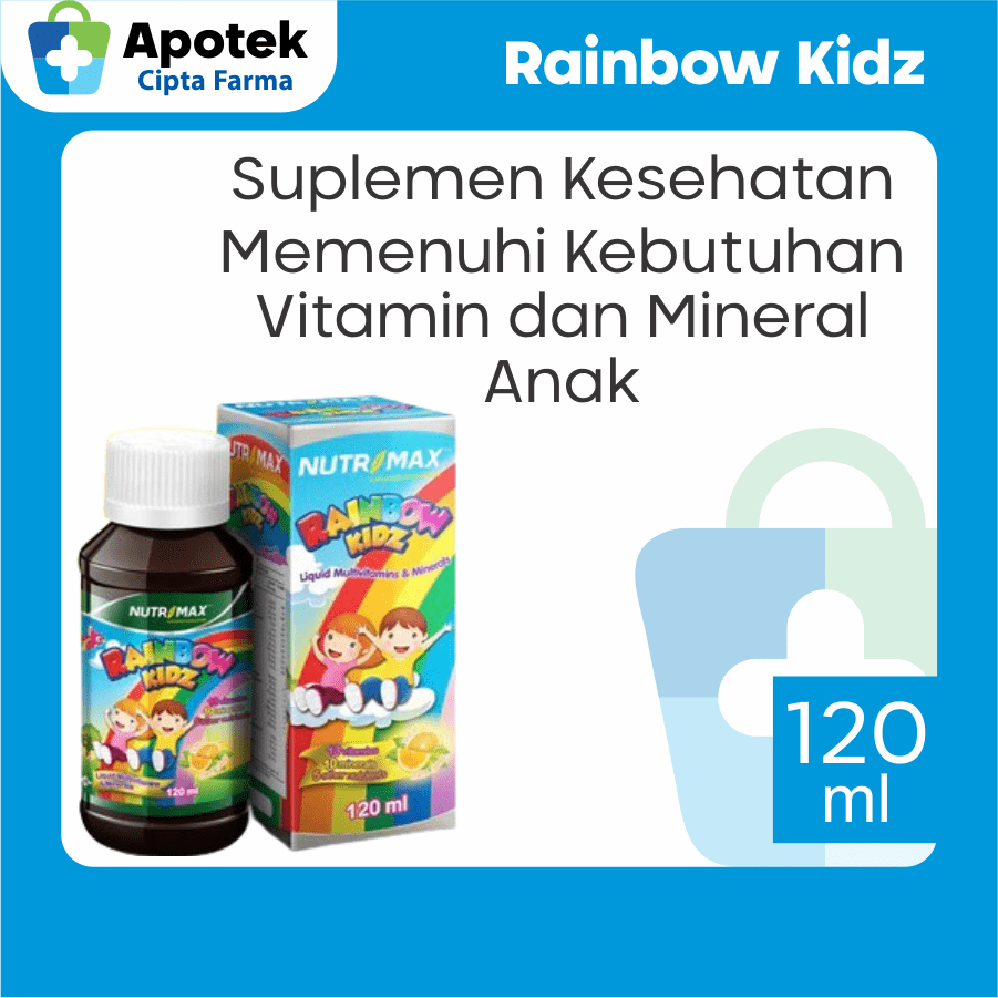 Nutrimax Rainbow Kids Rasa Jeruk Multivitamin dan Mineral Vitamin A Vitamin B1 Vitamin B2 Vitamin B3