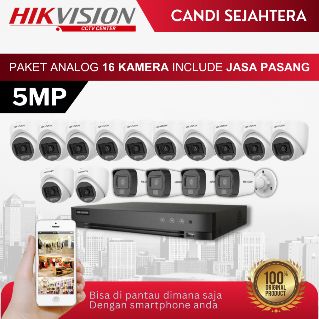 PAKET CCTV HIKVISION 5MP 16 CHANNEL + INSTALASI & ONLINE DI HP